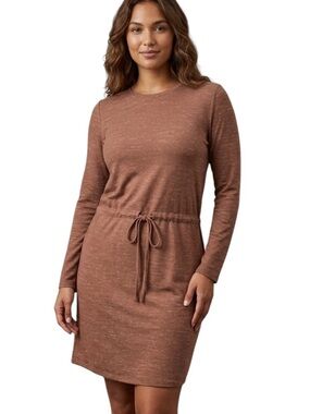 ASOS Design Women's Long Sleeve Orange/Brown Knee Length Dress with tie waist, 4